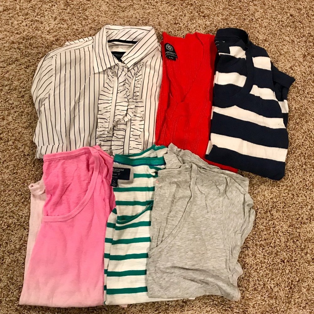 LOT OF 6 AEO WOMENS TOPS SS & LS SZ L
